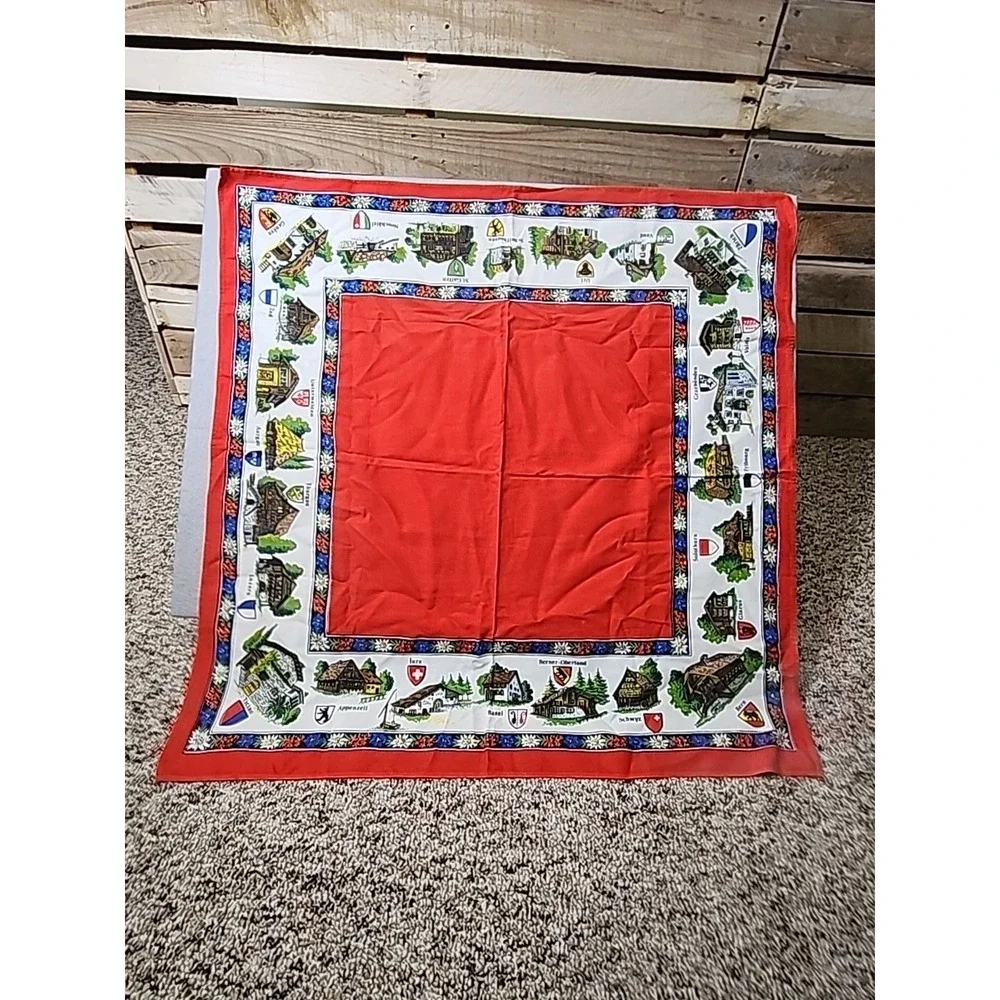Vintage Small Table Cloth/Scarf Swiss Mountain‎ Towns